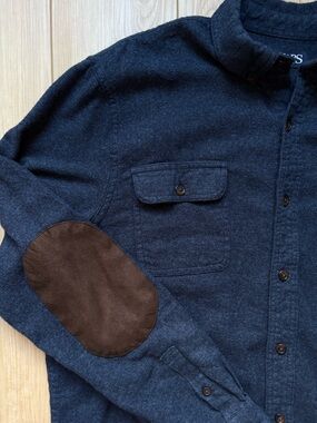 Suede elbow patches solid flannel button down shirt academia 90s gorp Large